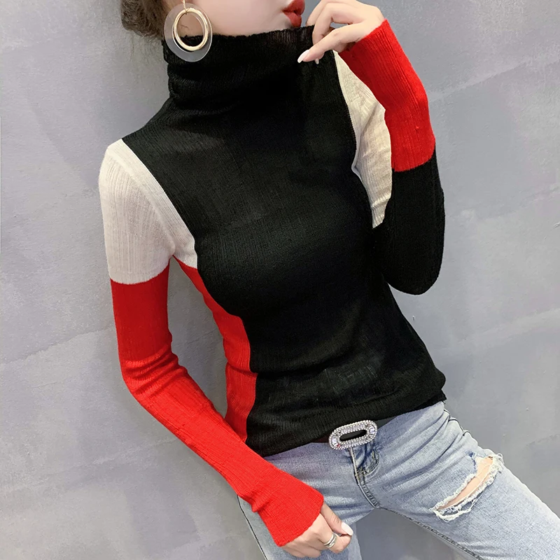 

Женский трикотажный топ с высоким воротником, тонкий жакет в западном стиле