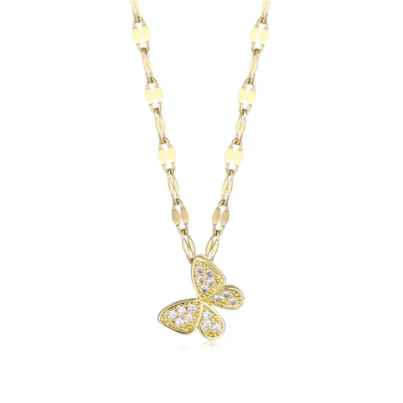 

One Piece Dainty Butterfly Pendant Necklace For Women Gold Stainless Steel Lips Chains Jewelry Gift Minimalist Collier Femme