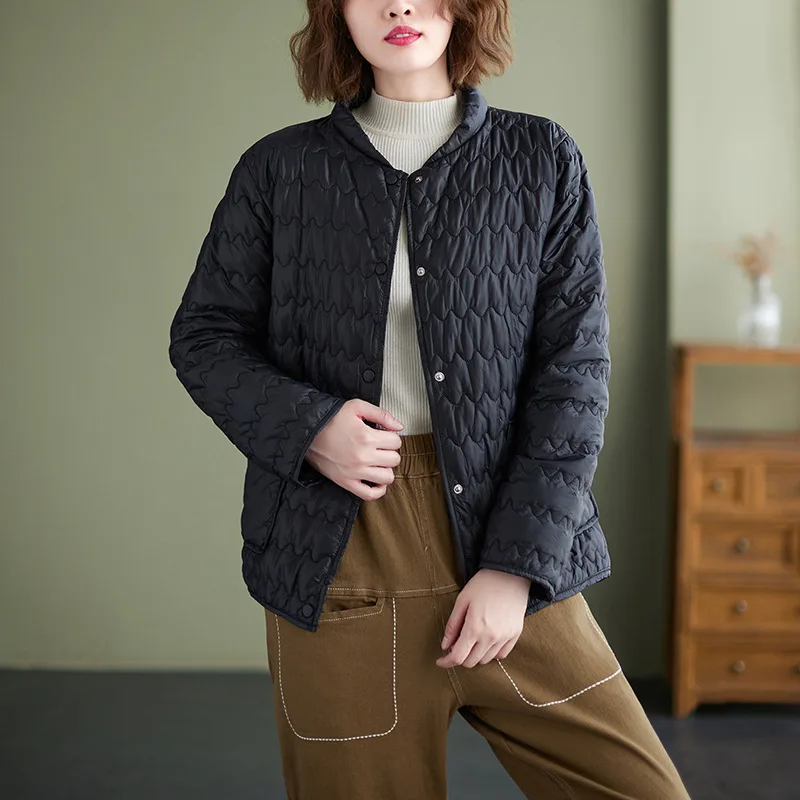 2021 Winter Fashion Women's Jacket Solid Loose Stand-up Collar Cotton-padded Coats Single-breasted Thick Jacket Warm Parkas