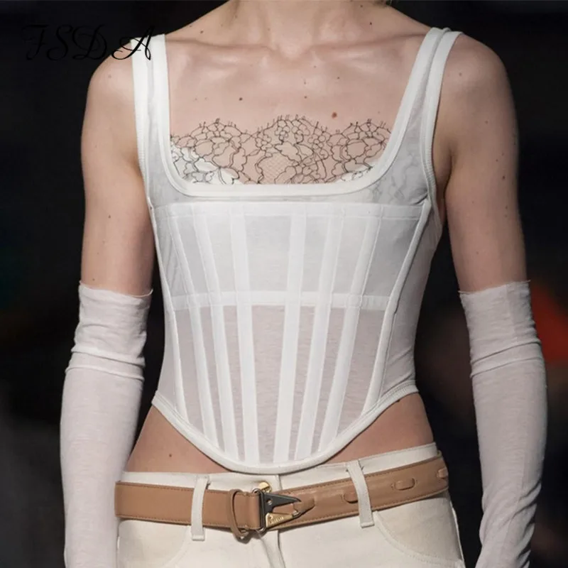 Женский укороченный топ без рукавов FSDA белый пикантный с открытыми плечами