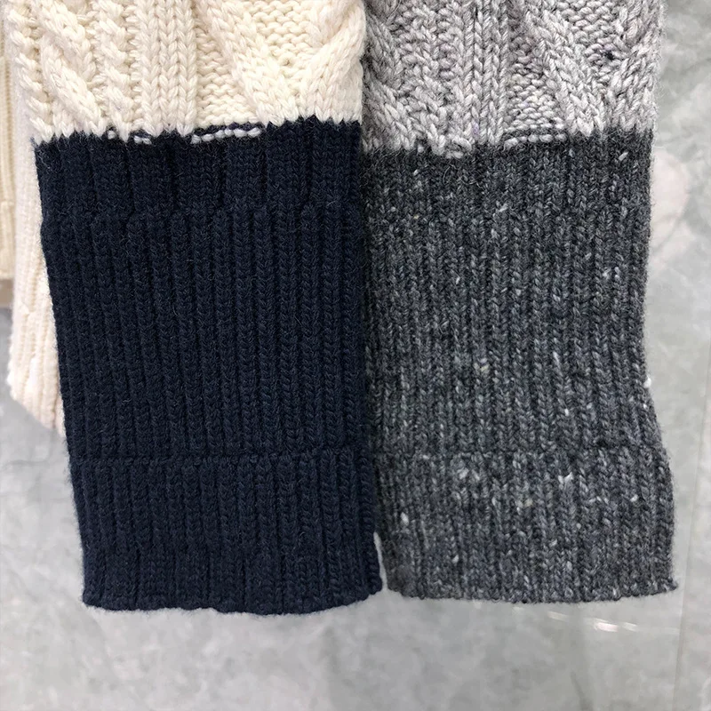 

TB THOM BULUO Brand Sweaters Men Women Slim O-Neck Patchwork Cardigan Clothing Striped Wool Thick Winter Casual Coat 2021 New