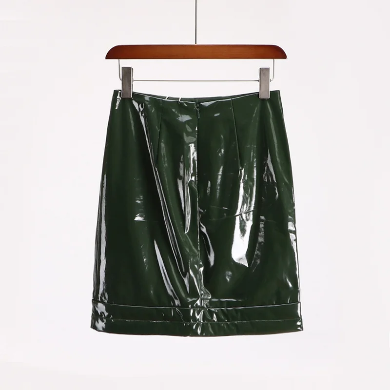 Для женщин из искусственной кожи юбка зеленого цвета Высокая Талия обтягивающая