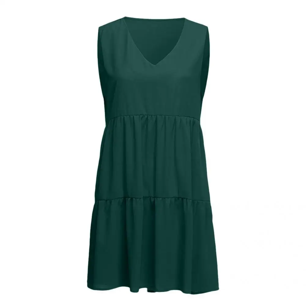 

Sundress Sexy Loose Ruffle Hem Solid Color Summer Dress Streetwear Mini Dress V-neck for Date