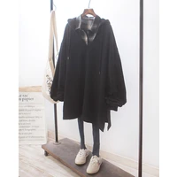 2021 summer new solid color v neck hooded medium length sweater womens age reducing versatile thin top