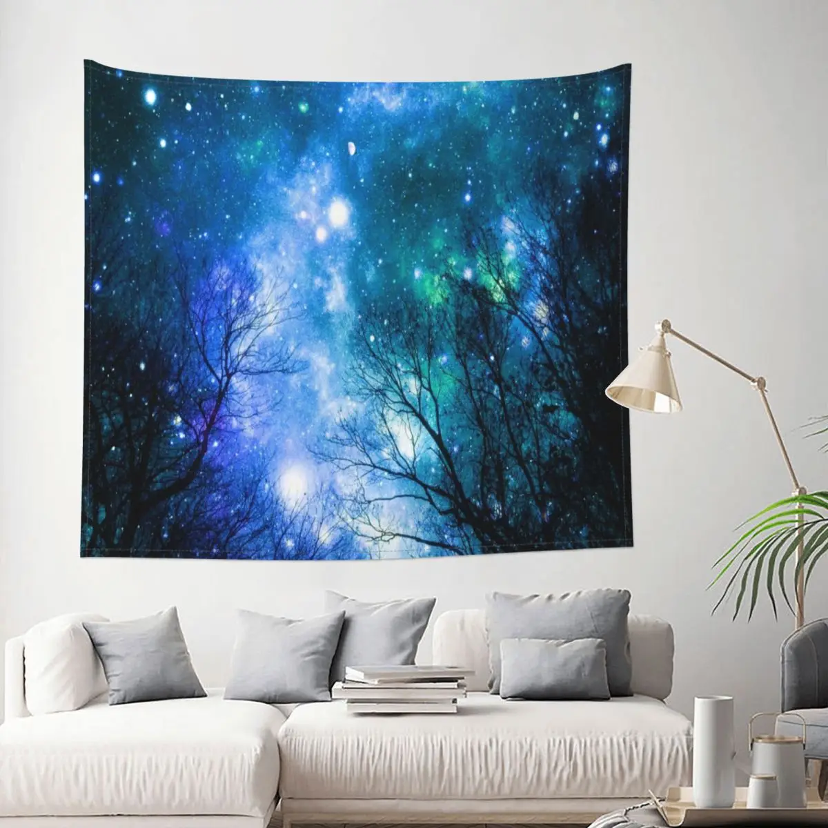 

Tapestry Black Trees Blue Teal Space Forest Nature Landscape Decor Wall Room Home Decoration Hanging Living room Kawaii Cute