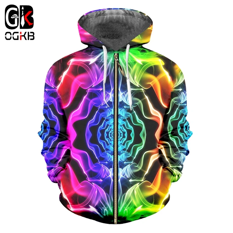 

OGKB сублимационная 3D уличная цветная Дымчатая толстовка на молнии мужская одежда в стиле хип-хоп оптовая продажа