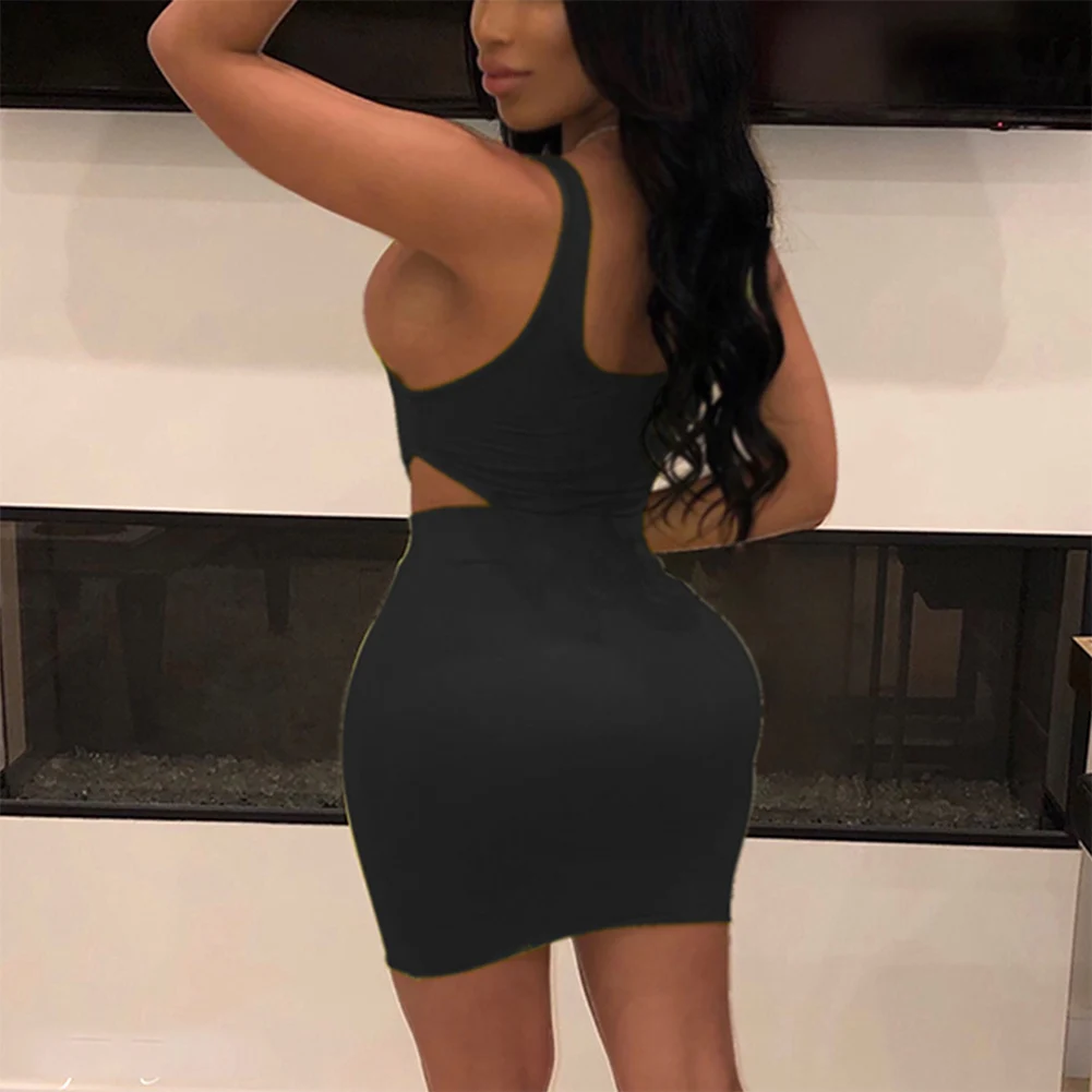 Bikitique сплошной цвет жилет на подтяжках полый плотный посылка бедра юбка костюм