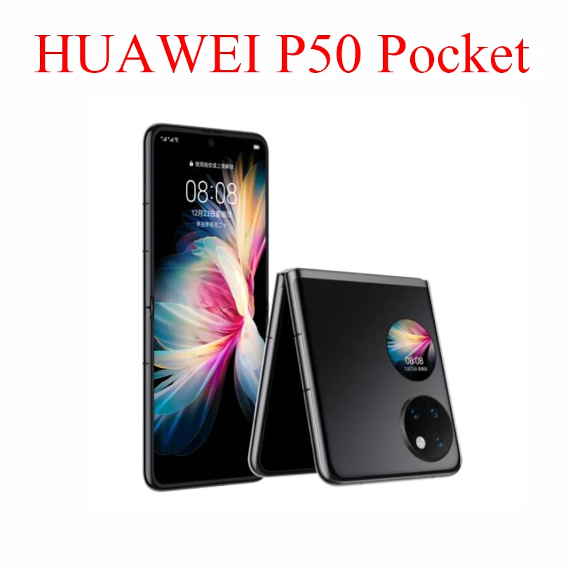 New HUAWEI P50 Pocket Smart Cover Screen Foldable Phone Snapdragon888 6.9inch 40W 4000Mah NFC 107MP Front Camera HarmonyOS 2.0