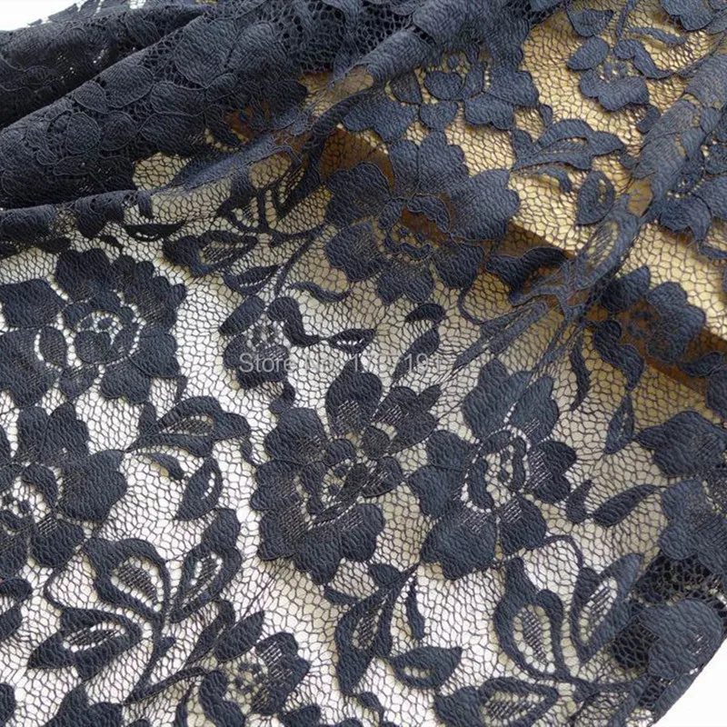 

1 Yard Stretch lace fabric, Black Rose Elastic Lace Fabric, Black Stretch Lace Fabric For DIY Sewing Dress Design, Lingerie