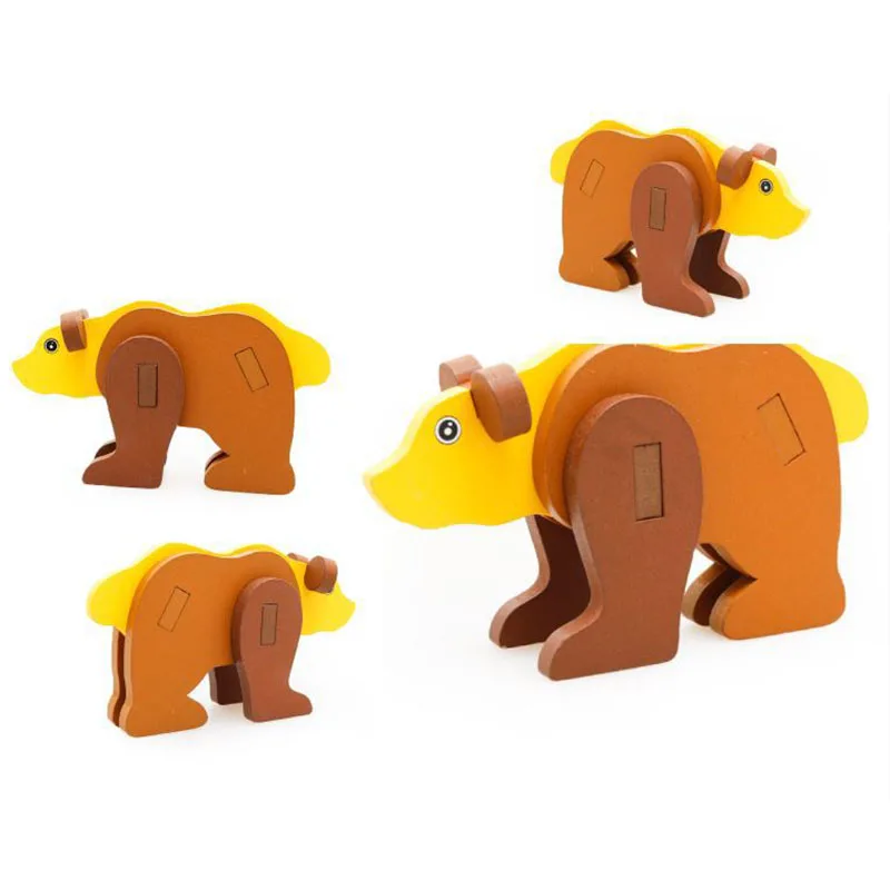 Bear Креативные 3D деревянные головоломки Детские стерео игрушки животных DIY Детские ручной работы деревянные Животные головоломки - Цвет: Bear