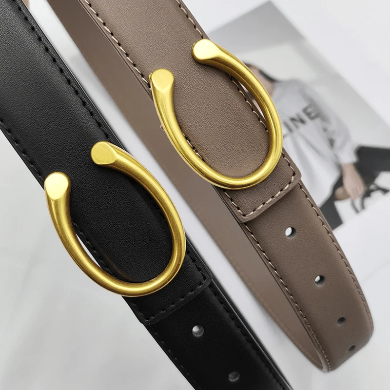 

C-button Fashion Versatile Women's Black Leather Trouser Belt Classic