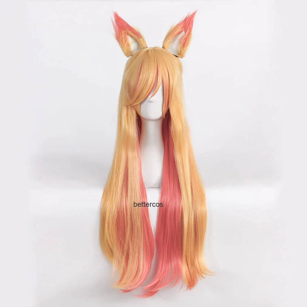 

LOL Star Guardian the Nine Tailed Fox Ahri Gumiho Cosplay Wig 100cm Long Heat Resistant Synthetic Hair Wig + Wig Cap + Ears