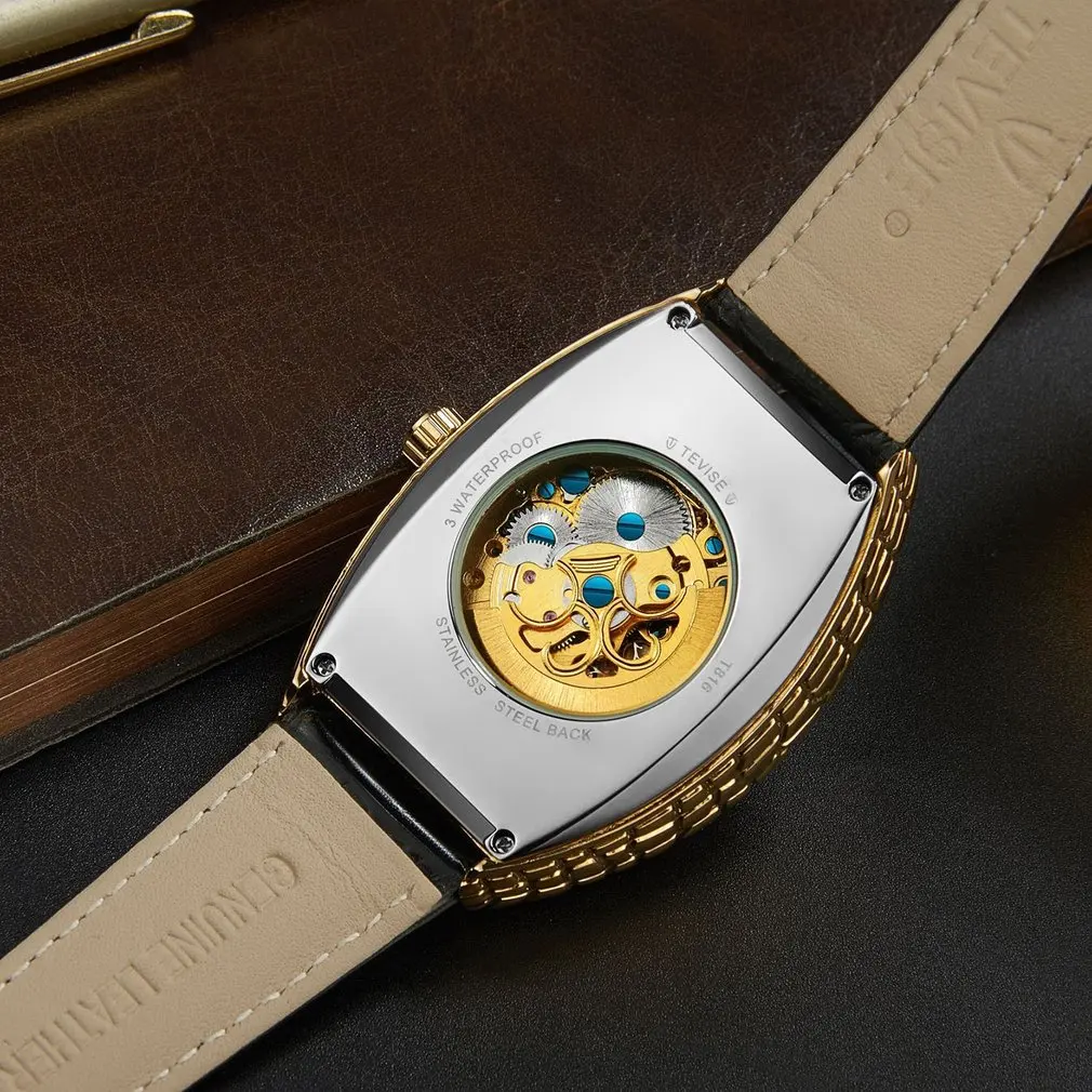 TEVISE классические мужские часы из кожи аллигатора Tourbillon автоматические