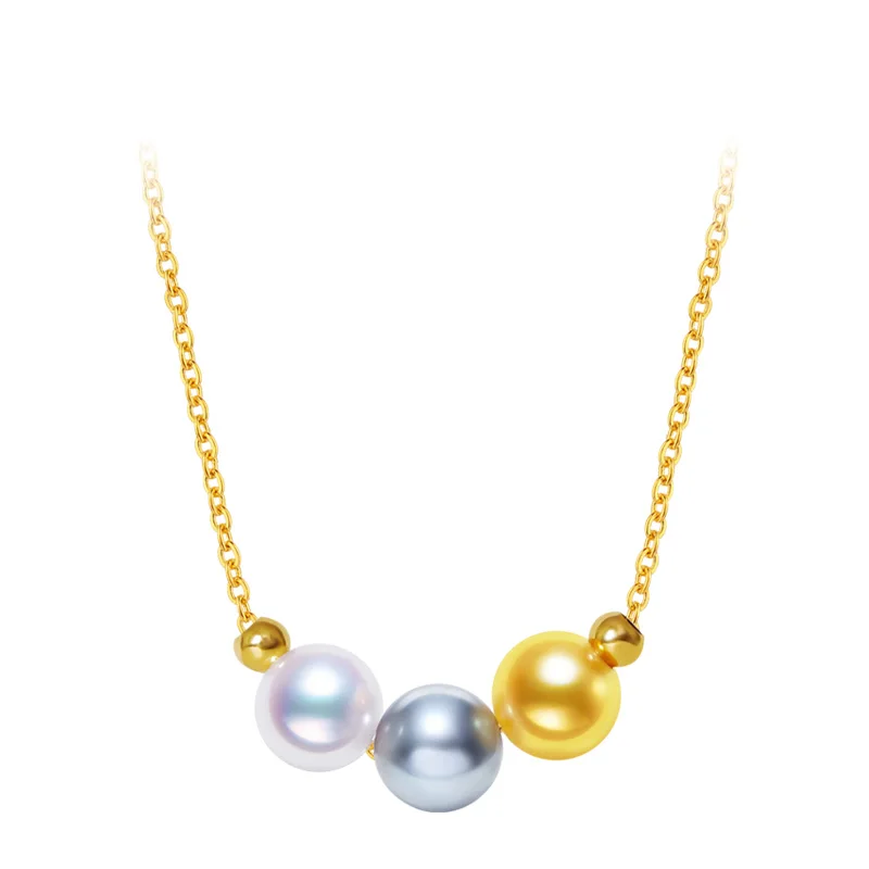 mix color YS 18K ТВЕРДОЕ ЗОЛОТО 6-7 мм Akoya жемчуг 45 см регулируемая цепочка Ожерелье Свадебные ювелирные изделия - Цвет камня: mix color