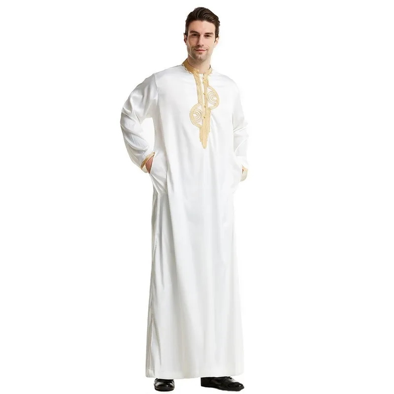 

Dubai Arabic Turkey Silk Sliding Muslim Robe for Men Saudi Arabia Kaftan Caftan Embroidery Long Islamic Jubba Thobe Man Cloth