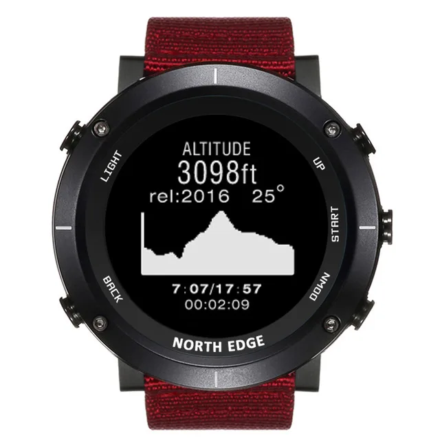 RANGE B Red nylon NORTH EDGE, мужские спортивные часы, компас, альтиметр, термометр, барометр, пульсометр, шагомер, цифровые часы для бега, пешего туризма, альпинизма - Цвет: RANGE B Red nylon