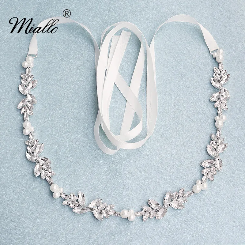 Miallo Fashion Flowers Austrian Crystal Pearls Wedding Belts & Sashes for Dress Jewelry Accessories Bridal Women Sash