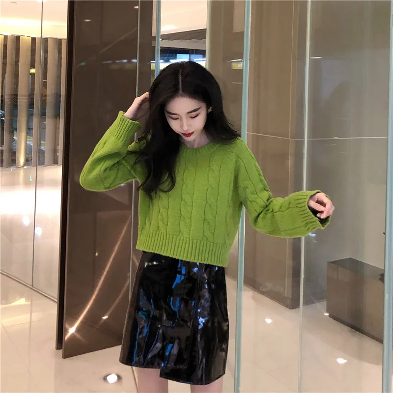 Autumn Winter New Women's Short Pullovers Sweater Twist Knitting Full Sleeve Solid Fashion Vintage Casual Tops T98506D