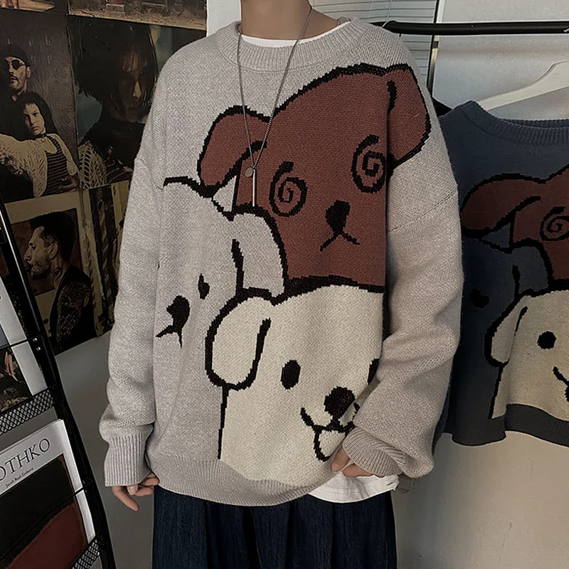 

Cartoon Bear Sweater Men's Winter Men's Women's Fashion Long-sleeved Knitted Pullover Sweater Oversized 2021 Cotton Coat New