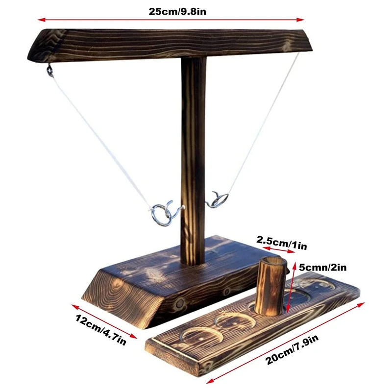 

NEW-Hooks Ring Toss Games for Adults & Kids, Ring Toss with Shot Ladder Bundle, Handmade Wooden Ring Toss Hooks