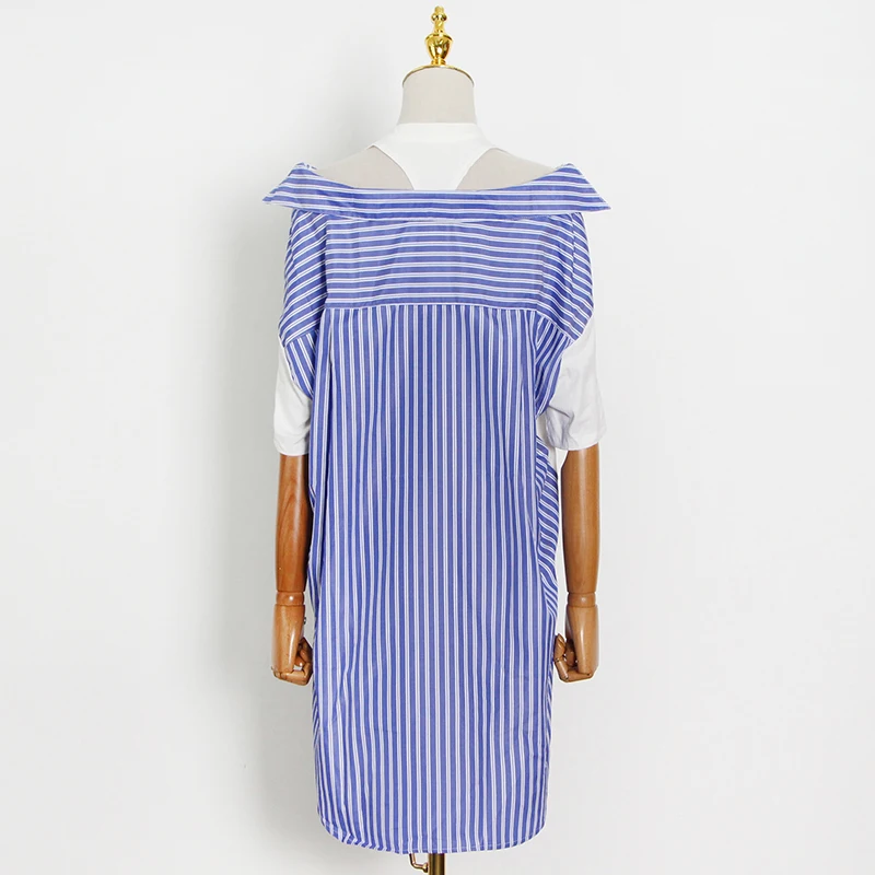 

VGH Loose Hollow Out Shirt For Women O Neck Short Sleeve Striped Casual Korean Blouse Female Fashion New Clothing Summer