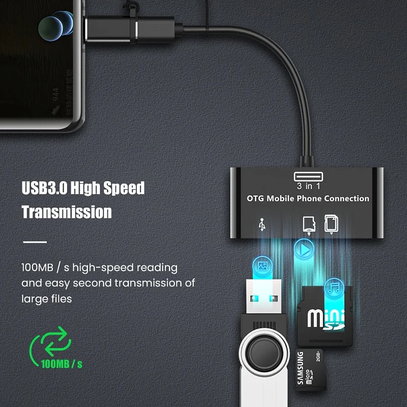 3 в 1 Micro USB Type-C OTG Универсальный кардридер для расширения многофункциональный TF/SD/U