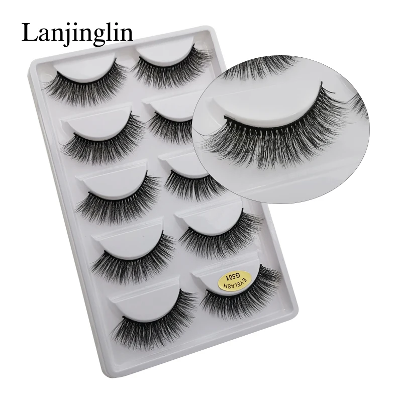 LANJINGLIN 1/3/5 пар 3D из меха норки накладные ресницы натуральные длинные ресницы тонкие Макияж Наращивание ресниц пикантные Поддельные Ресницы cilios