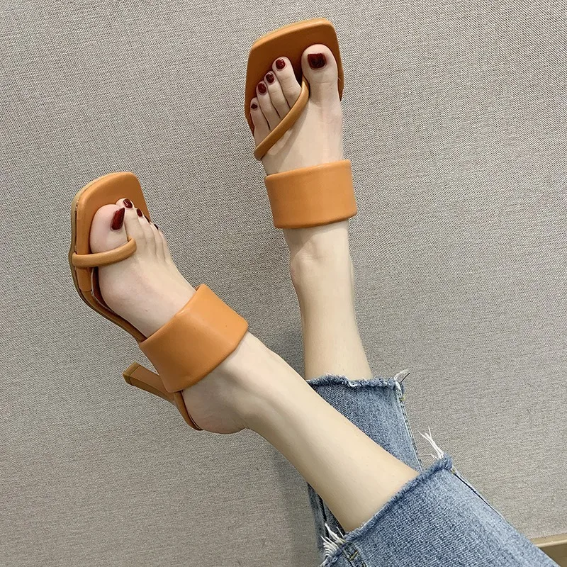 

2020 women's summer new high-heeled simple fashion toe slippers wear-resistant shoes with thin heels and women slippers