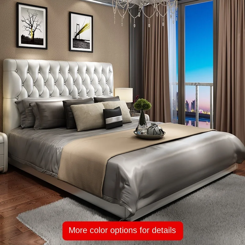 Американская Кожаная легсветильник роскошная кровать в скандинавском стиле