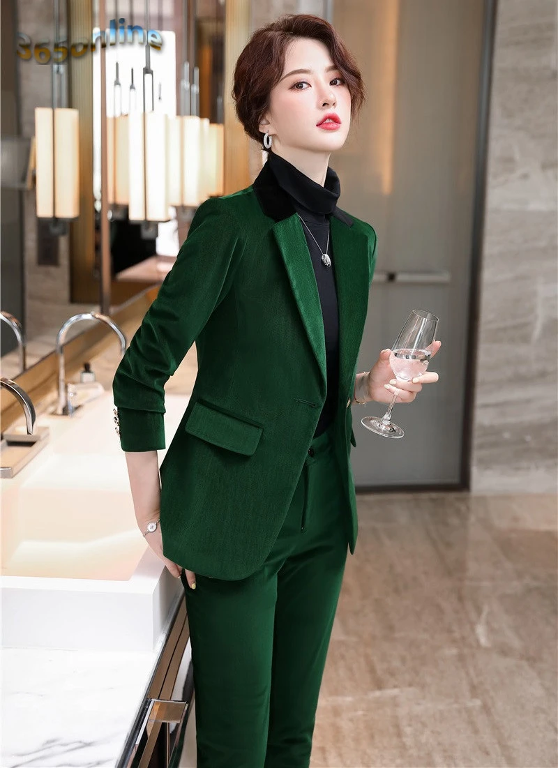 Формальная форма дизайнерские брючные костюмы высокое качество ткань бархат