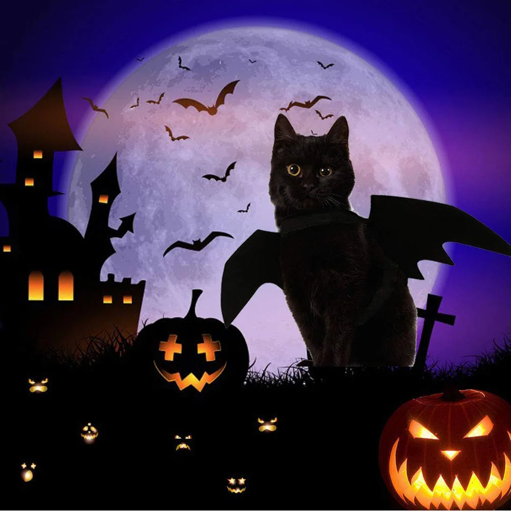 Милый костюм для Хеллоуина кошки маленького питомца крылья летучей мыши