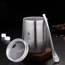 Yerba Mate Tea Cup Double Wall 304 Stainless Steel Cup With Lid Heat Resistant Portable Tea Mug With Straw And Brush