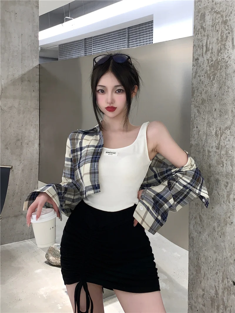

Vest Drawstring Pantskirt Plaid Shirt Rac