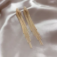 vintage gold color bar long thread tassel drop earrings for women glossy arc geometric korean earring fashion jewelry 2021 new