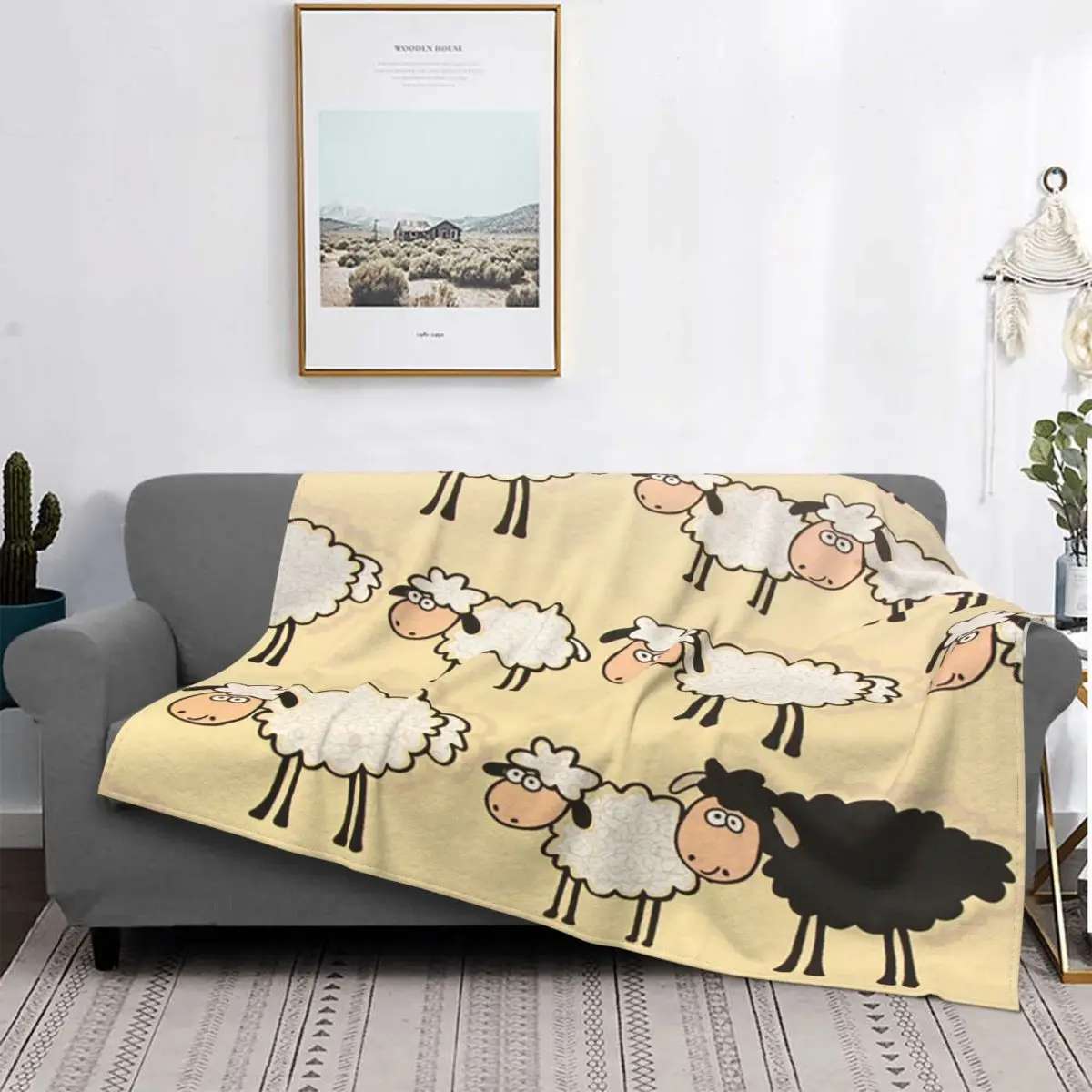 

Mantas de lana de oveja para sofá y dormitorio, ropa de cama transpirable, muy cálida, divertida, de verano