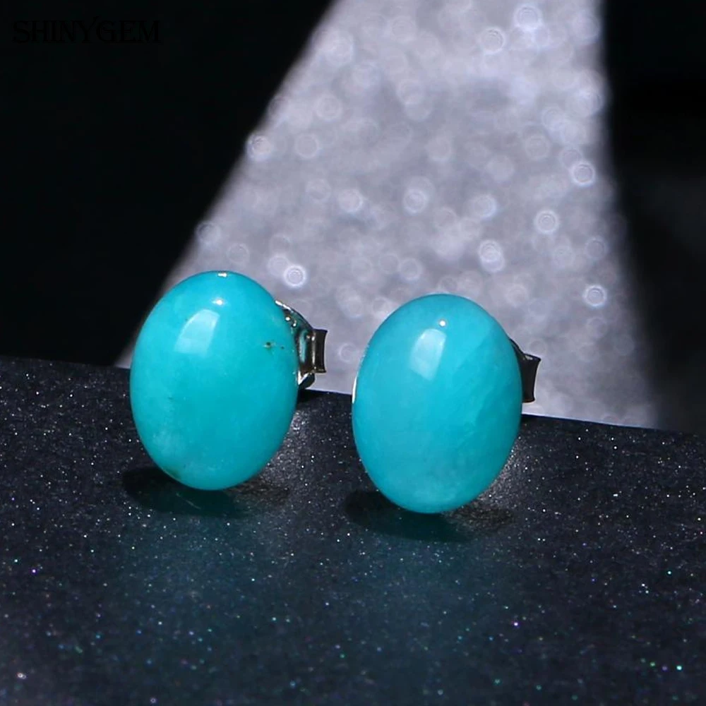 Модные элегантные серьги гвоздики ShinyGem 7 9 мм бледно голубые Овальные амазонита