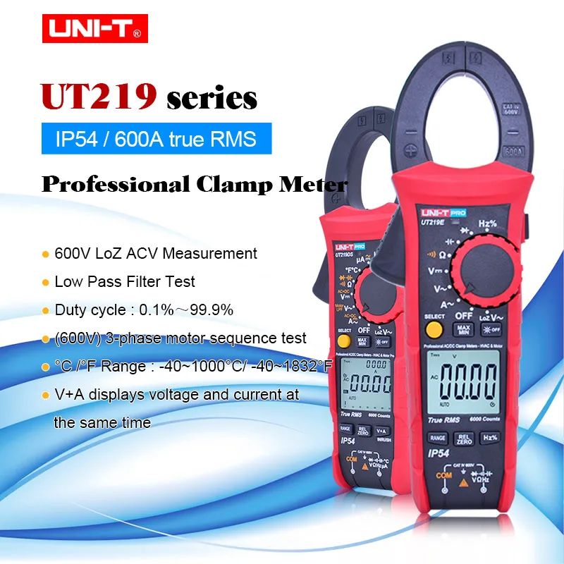 

Цифровой зажим-измеритель параметров UT219E UT219M UT219DS 600A true RMS для профессиональных электриков, технических специалистов ОВКВ/р и обслуживания ...