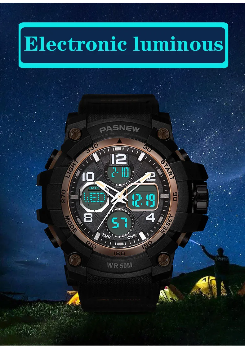Часы Мужские Аналоговые Кварцевые светодиодные с большим циферблатом