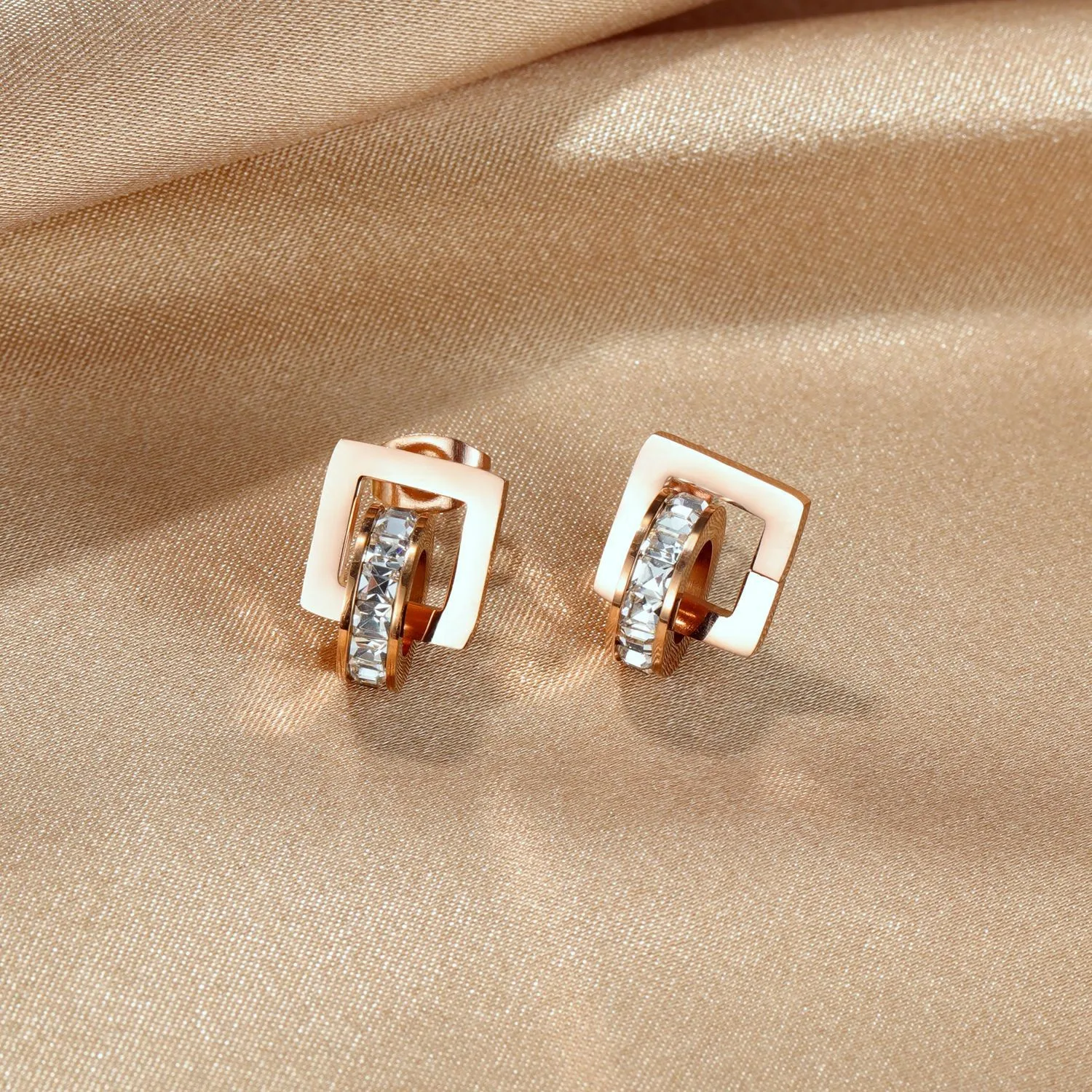 

Cyue Temperament Cold Wind Rose Titanium Steel Pave Cz Stud Earrings Simple Small Square Accessories For Women Jewelry Cse21020