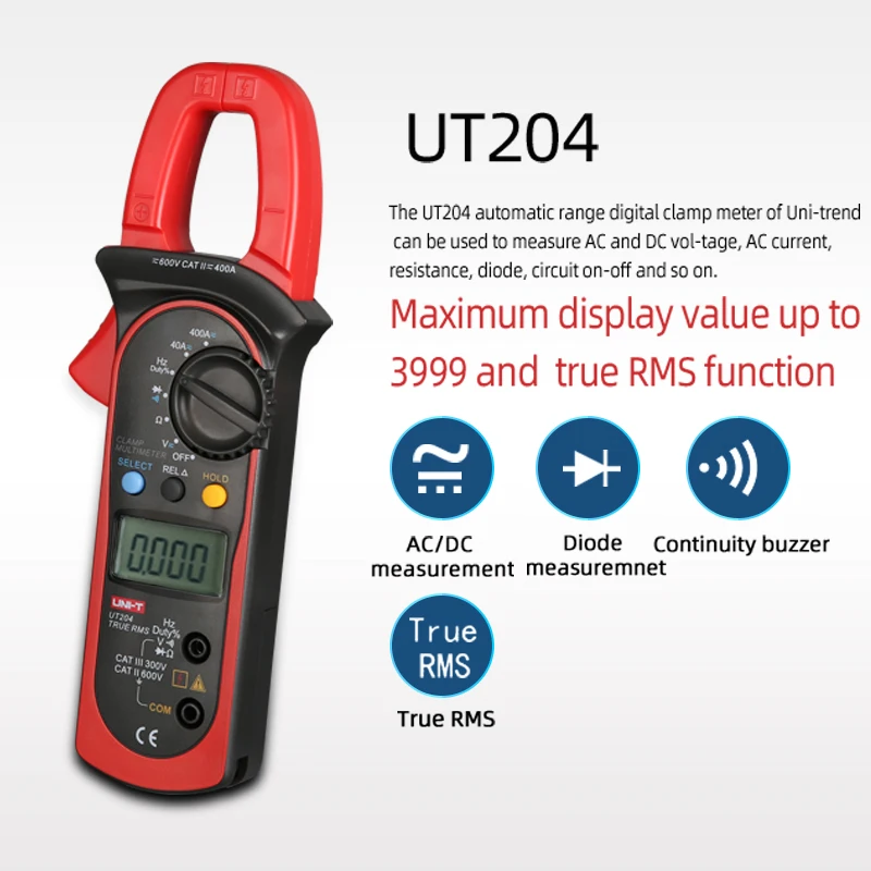 Цифровой мультиметр ручной тестер UT203 UT204 UT204A измеритель зажимов CE AC DC Volt Amp |