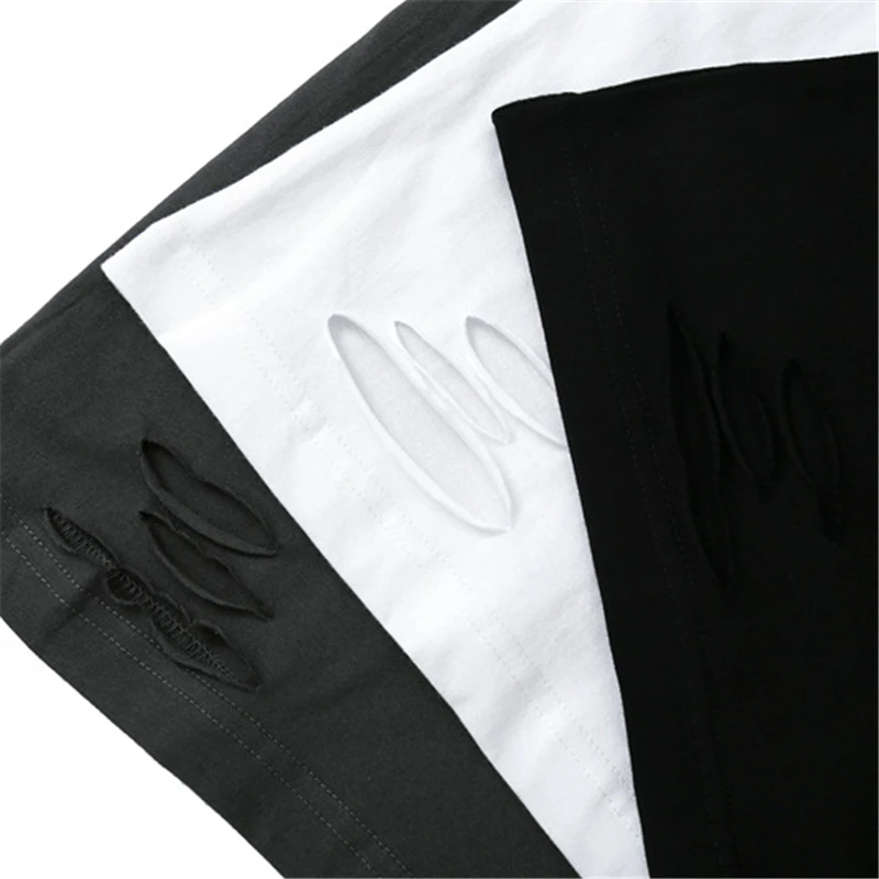 

Tshirts Streetwear 2021 Creative Printing Hole Tees Shirts Hip Hop Harajuku Casual Coton Loose T-Shirt Tops White Black WY532