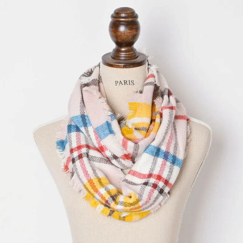 Зимний шикарный вязаный клетчатый шарф в клетку Женская шаль Бандана с петлей