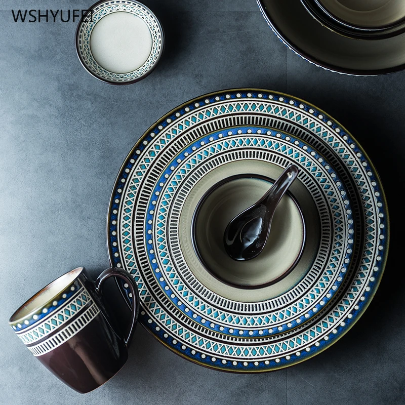 Керамическая тарелка с геометрическим рисунком 1 шт. миска для салата ramen стейк