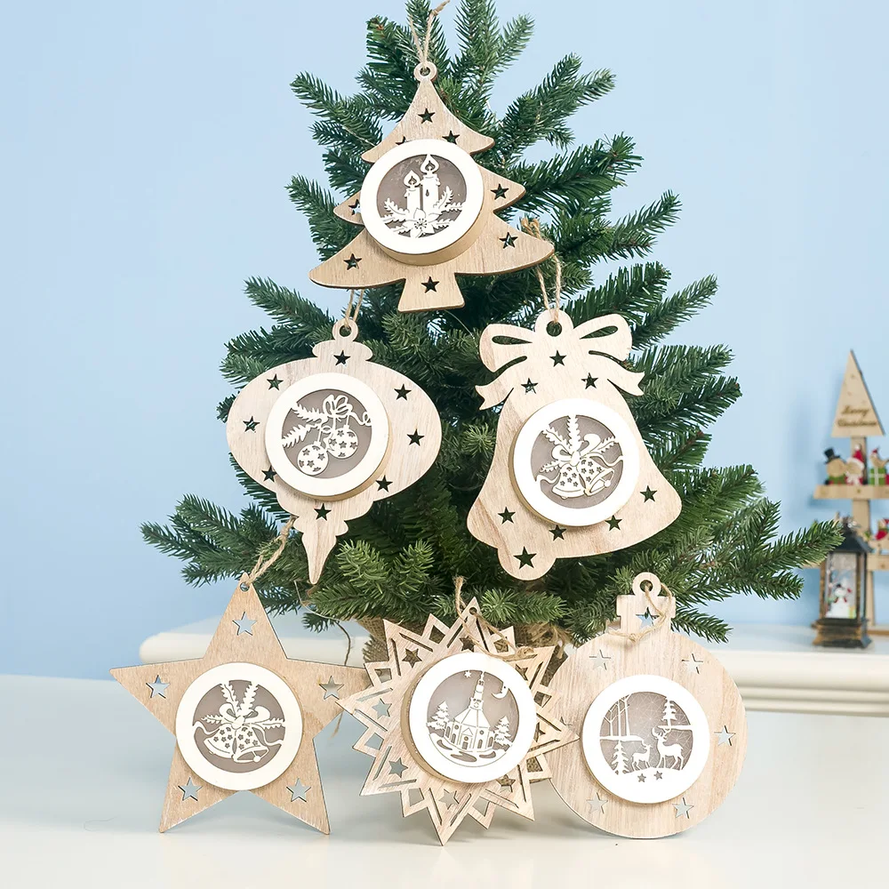 Рождественские деревянные декорации светящийся орнамент звезда круглая форма