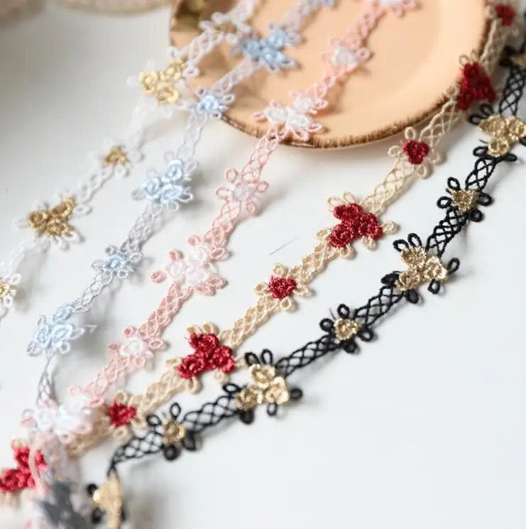 Hot Sale 1 Yard Beautiful High End Hair Decoration Accessories DIY Craft White Black Gold Flower Embroidery Lace Trim Fabric |