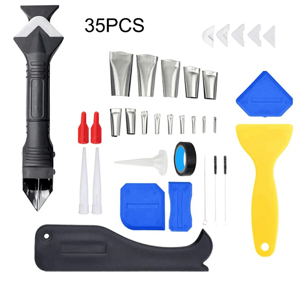 

35Pcs 3 In 1 Home Caulking Kit Tools Silicone Sealant Finishing Grout Scraper Metal Caulk Remover Set Spatula Squeegee JU0067