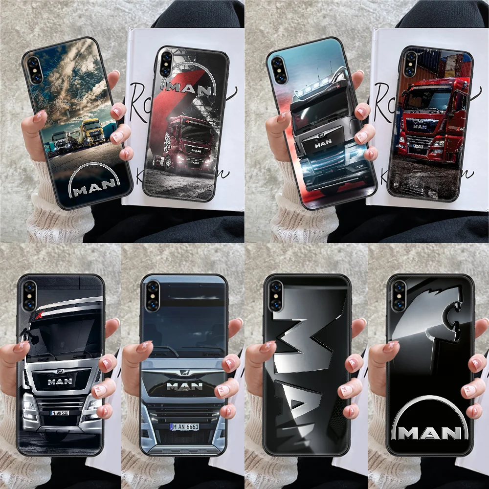 Чехол для телефона Man Truck для iPhone SE 2020 6 6S 7 8 11 12 13 Mini Plus X XS XR Pro Max, черная краска, мягкий бампер.