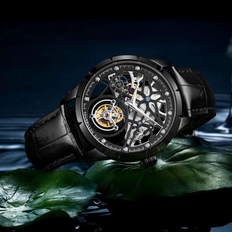 

Retro Unique Tourbillon Watch Automatic Mechanical Hollow Business Men Watches Ultra-thin 12 mm Classic Business Gift Male Clock