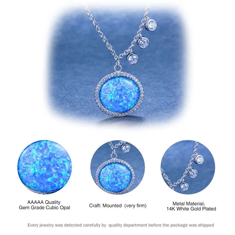 

Luxury Female Crystal Round Pendant Necklace Dainty Silver Color Chain Necklaces For Women Boho Blue White Opal Wedding Necklace