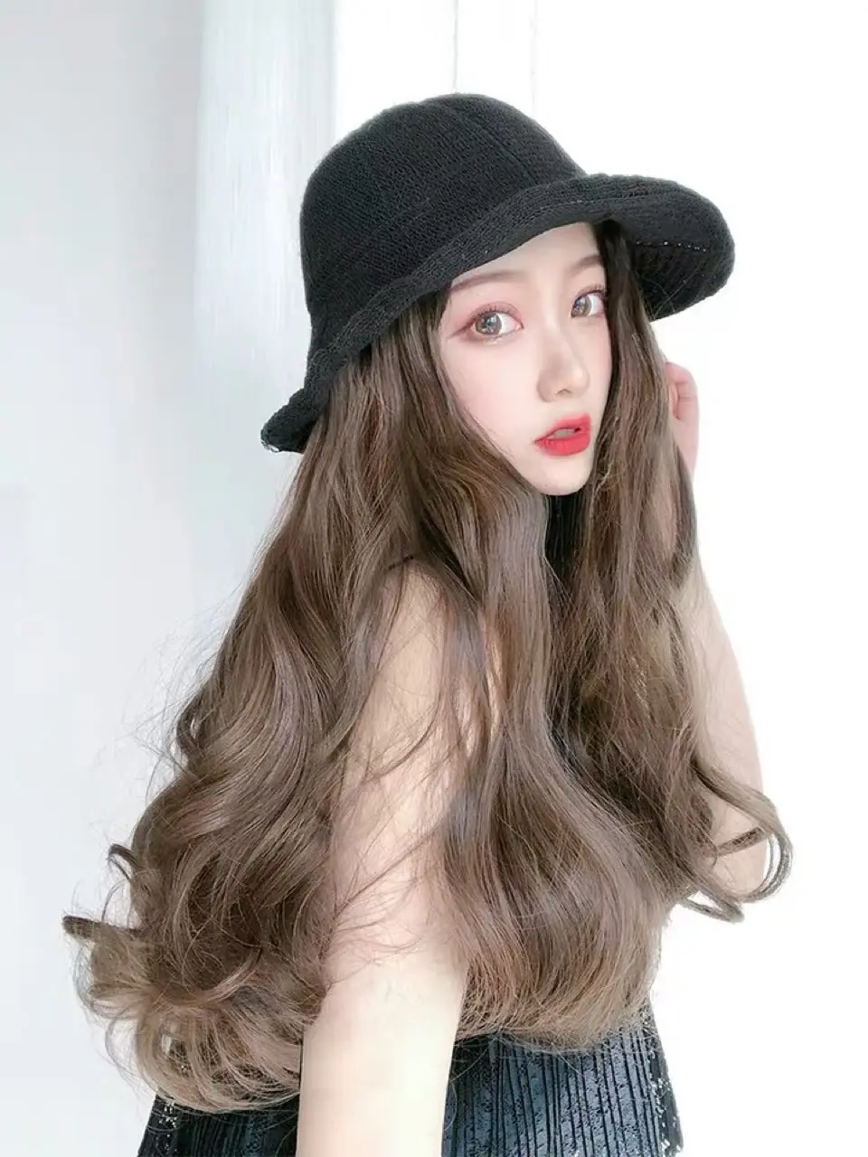 Парик шляпы интегрированные летние женские длинные вьющиеся волосы модный